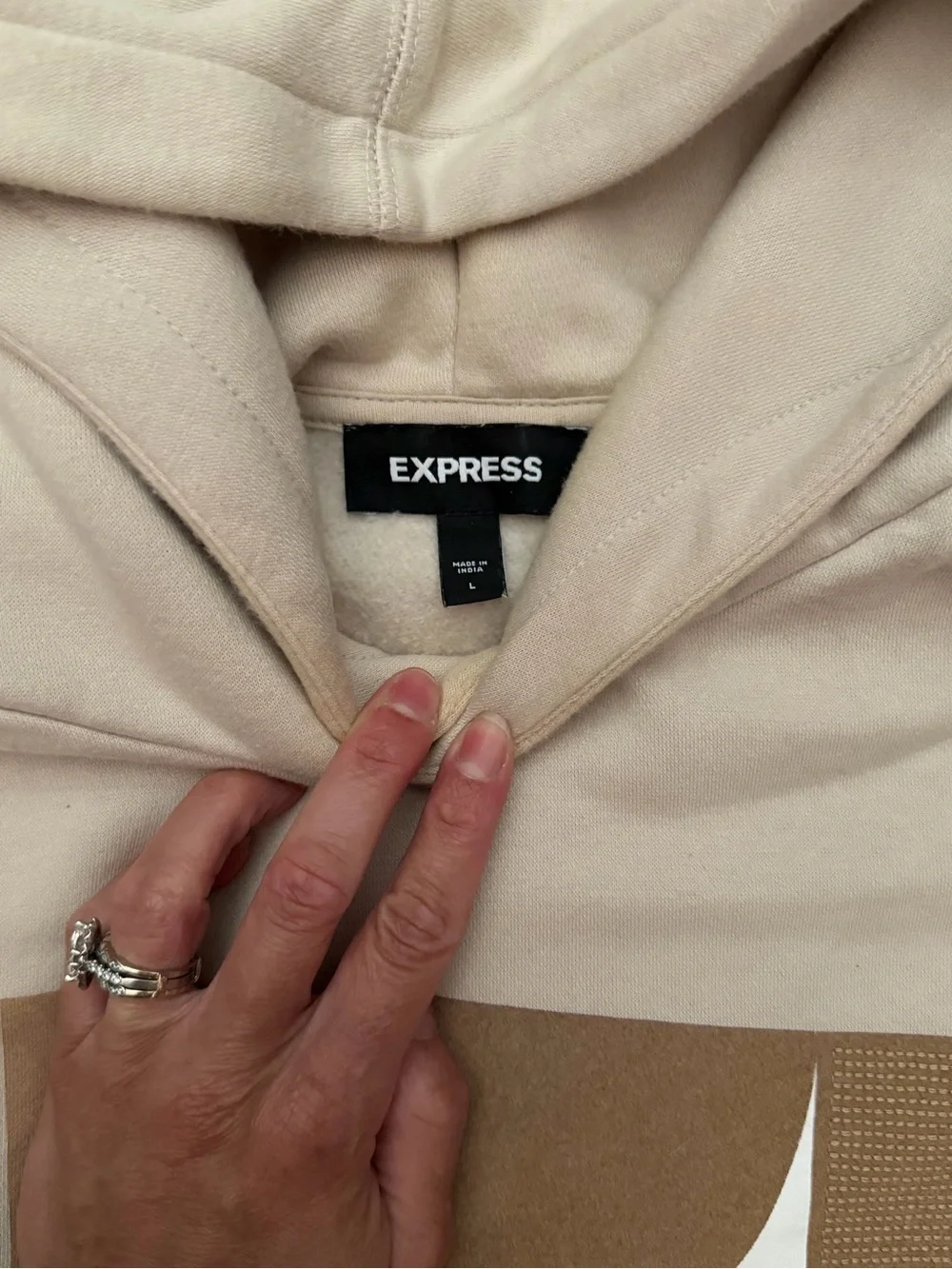 Men's Express large Beige Graphic Hoodie Sweatshirt